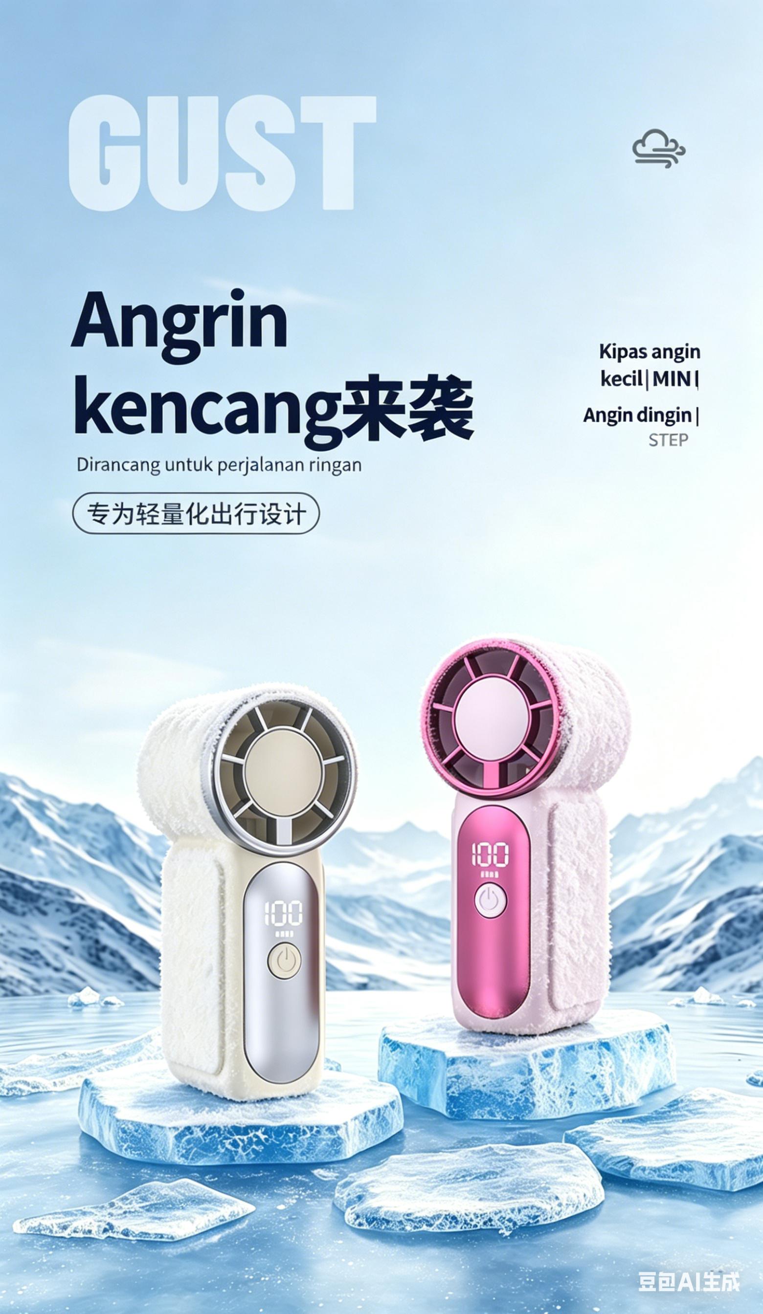 Kipas genggam mini turbin 100 kecepatan - aliran udara kuat, pendinginan cepat, tahan lama, dan mudah dibawa.