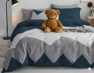 Bed Cover Set Sprei Motif Kenzz Mix Navy - Ukuran Lengkap 90x200 - 200x200 - Annisa Bedcover Sarung Bantal + Karet Sudut Merah