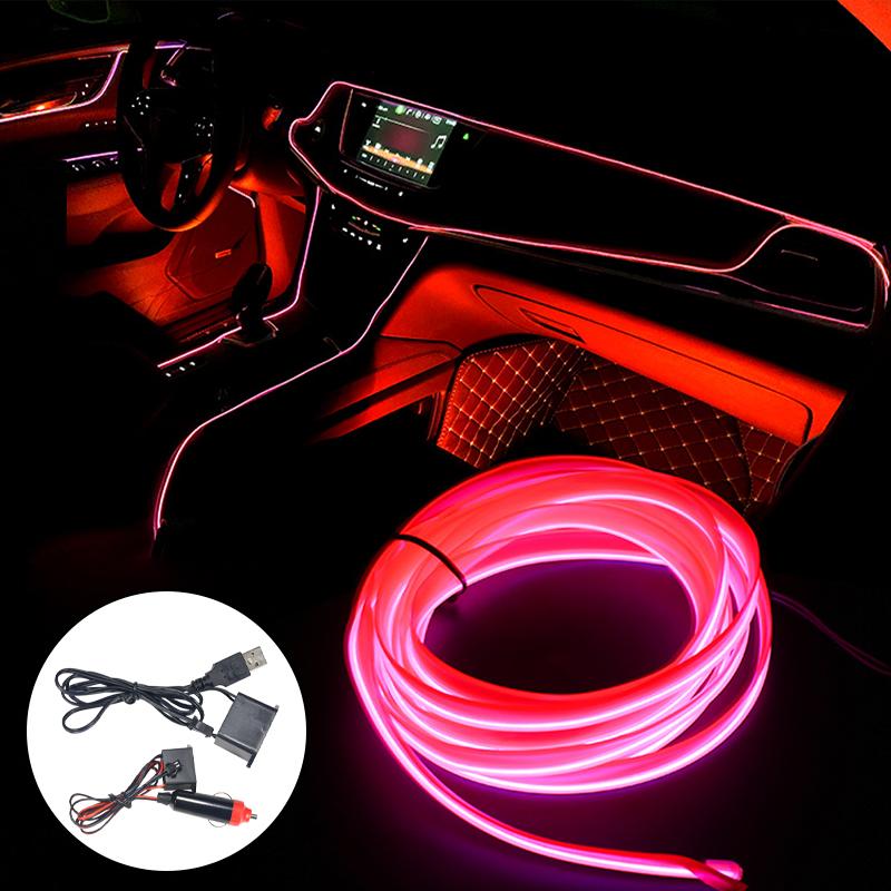 Dải Đèn Neon Linh Hoạt Thông Dụng Trang Trí Cho Nội Thất Xe Hơi, Đèn Tạo Không Khí Xung Quanh Tự Động Với Ổ USB, 1M / 3M / 5M, Nóng Bỏng, Tự Làm 0