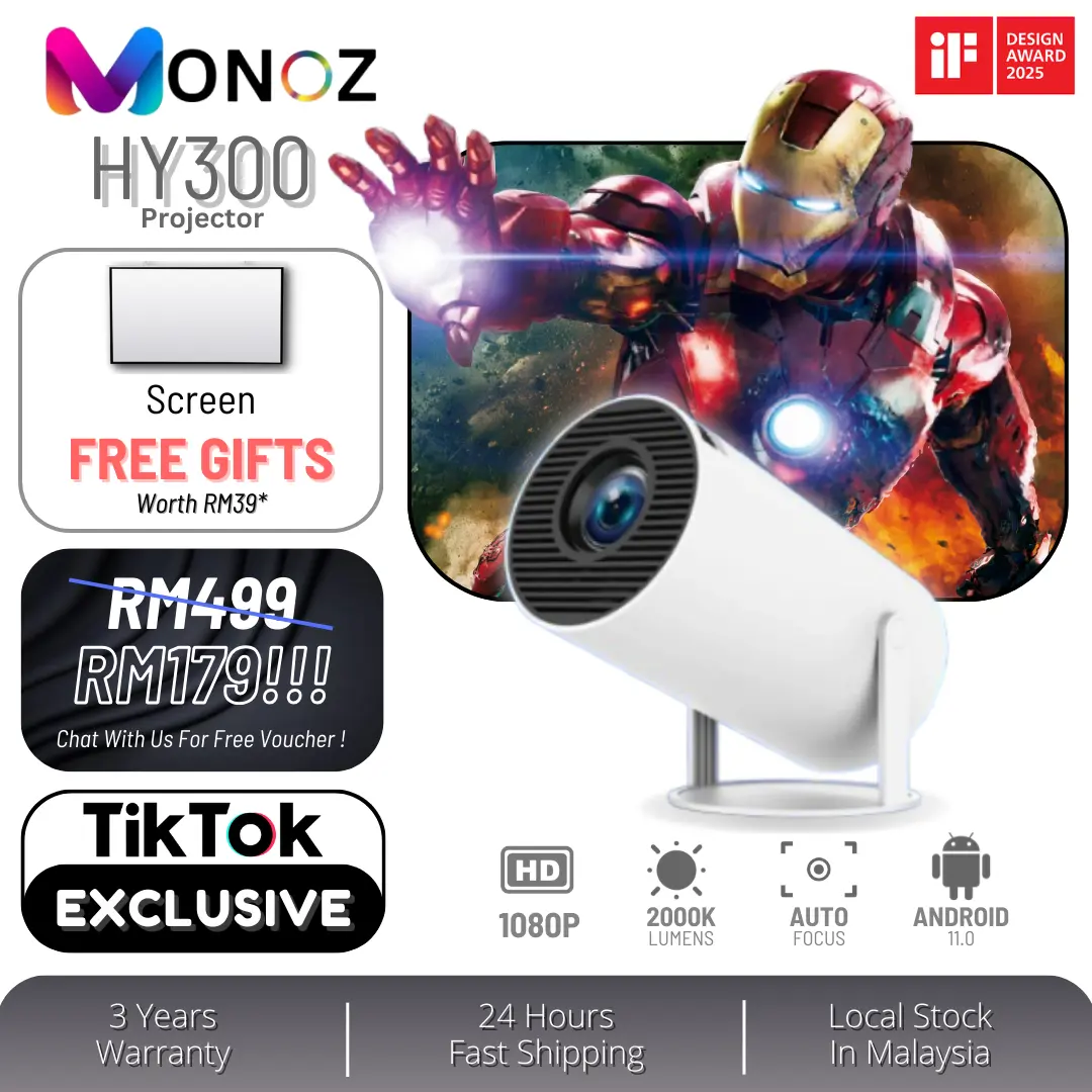 MONOZ HY300 Projector Android 11.0 Portable Projector Ultra HD 1080P LCD Smart Mini Projecter Support 4K Bluetooth 5G WiFi