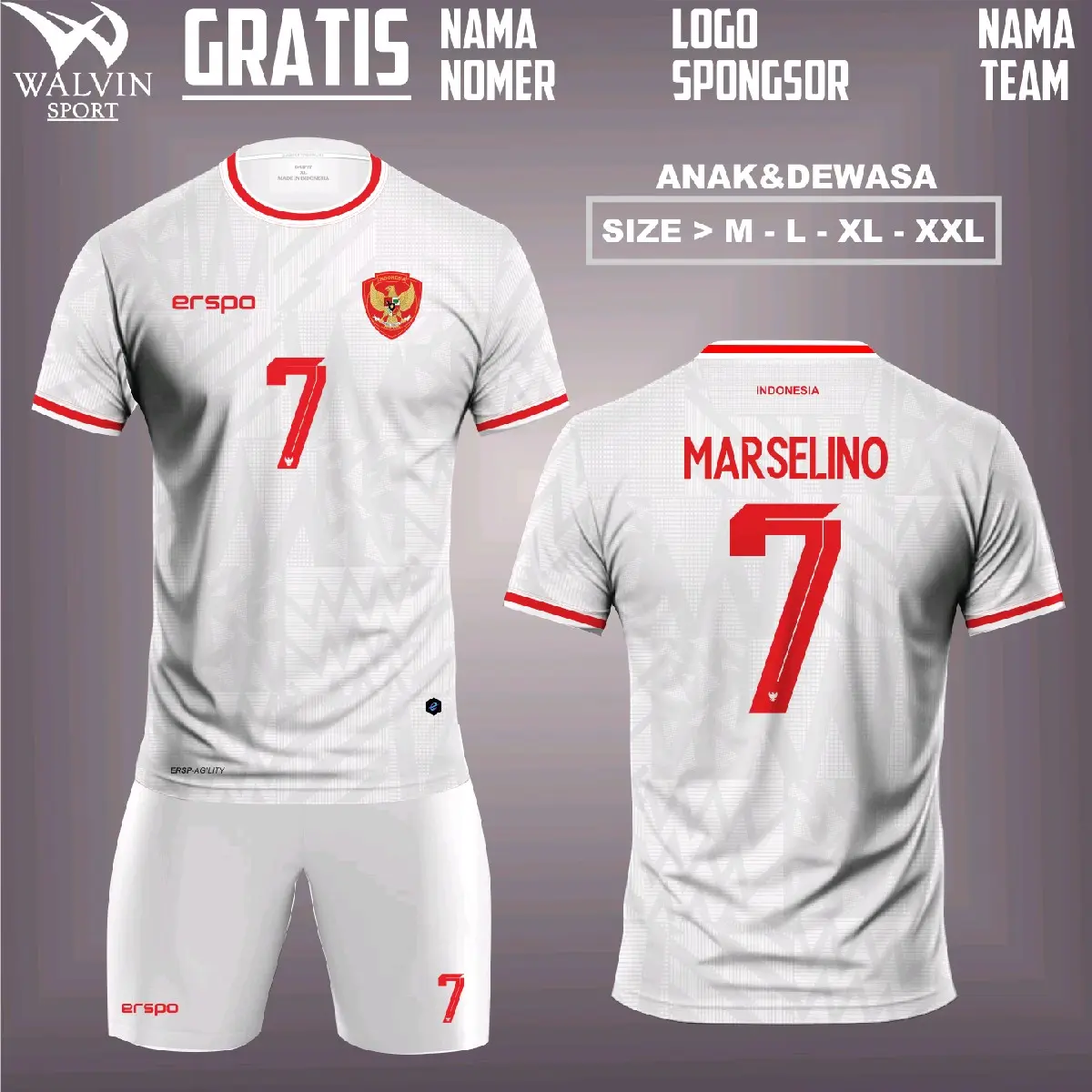 Atasan Jersey Timnas Away Setelan Baju Kaos Bola 2024 Custom Nama Dan Nomer Punggung Kaos Indonesia