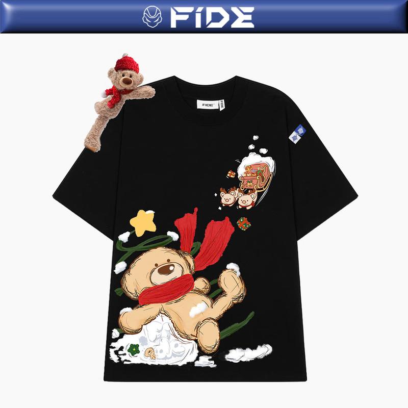 Áo thun JoyBear FIDE TEEDY phông cotton unisex nam nữ Form rộng cổ tròn áo đính gấu AT224 KÈM GẤU