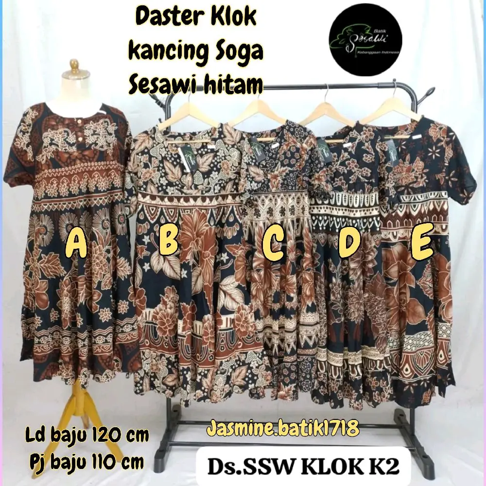 Daster klok kancing soga//Ld 120cm//sesawi hitam