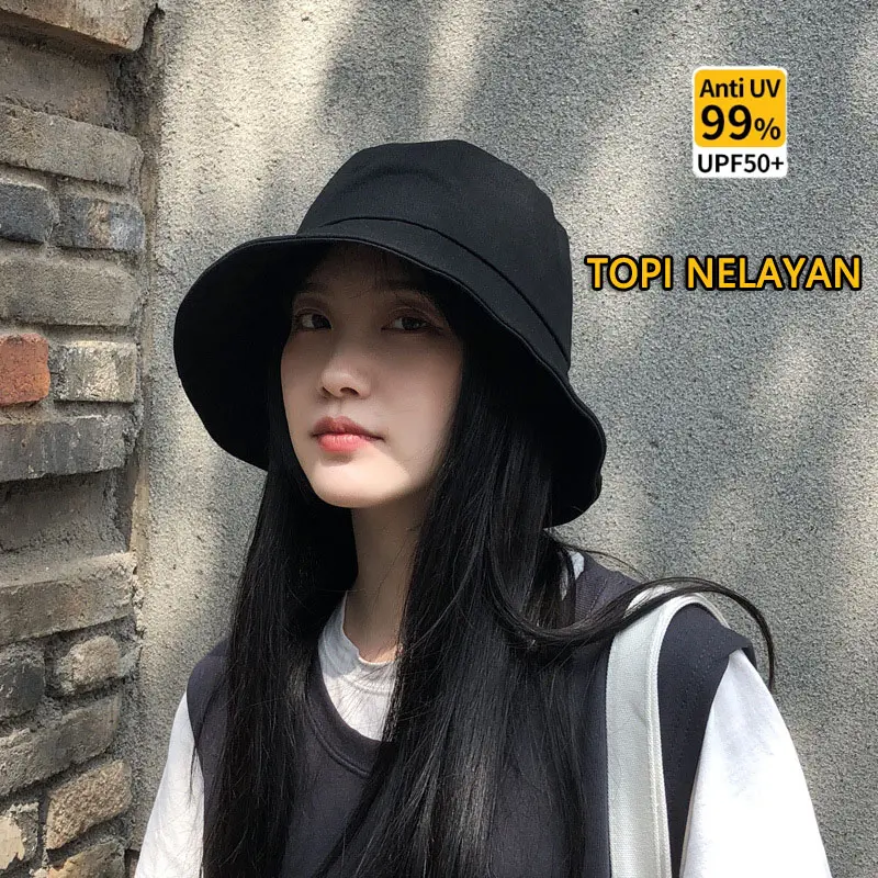 Topi Nelayan Topi Matahari Uv Wanita Topi Matahari Korea Dengan Pinggiran Lebih Lebar Bucket Hat