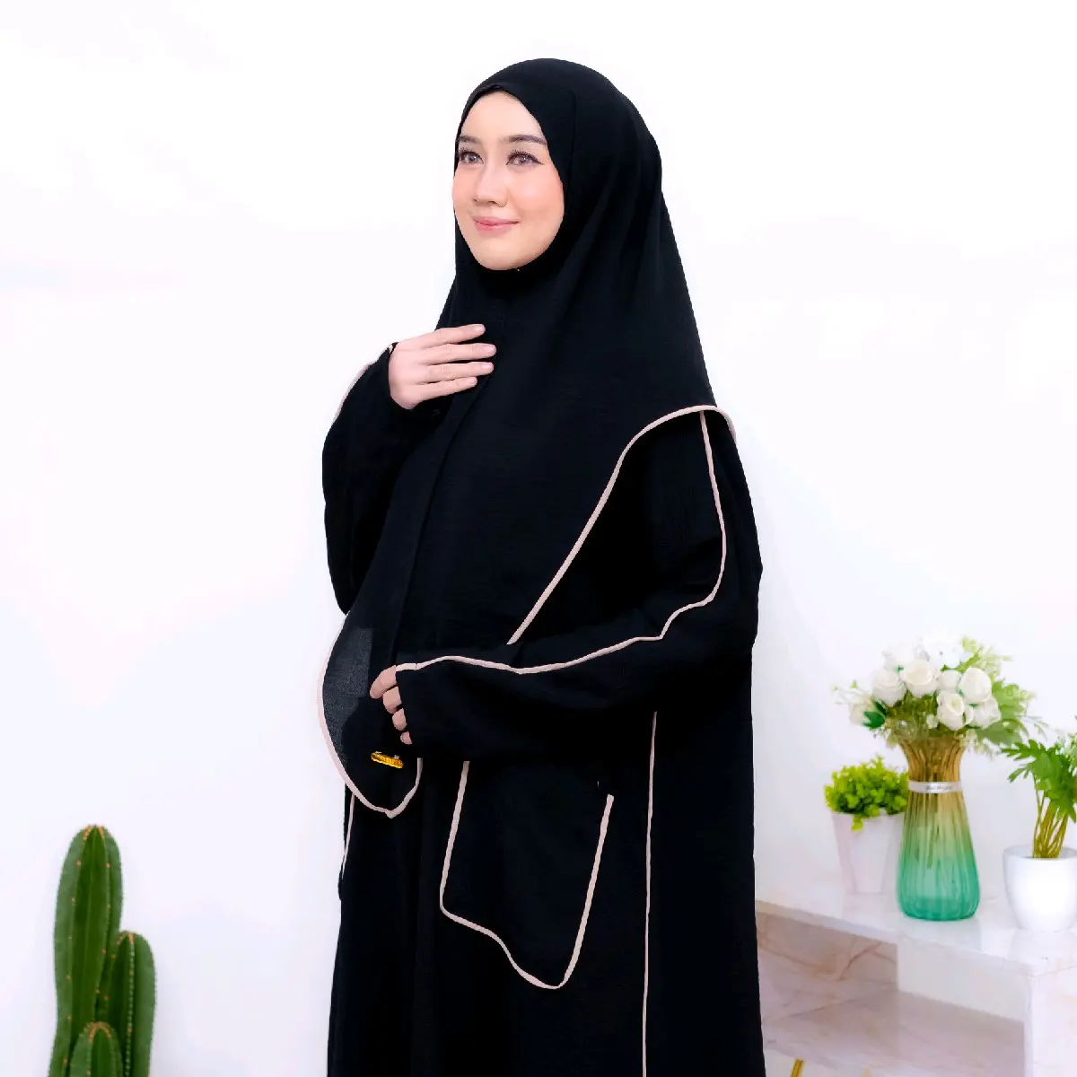 Yumna Dress Gamis Abaya Premium Set Khimar Kerudung Bahan Polo Linen All Size Muslim Wanita Dewasa simple regular fit