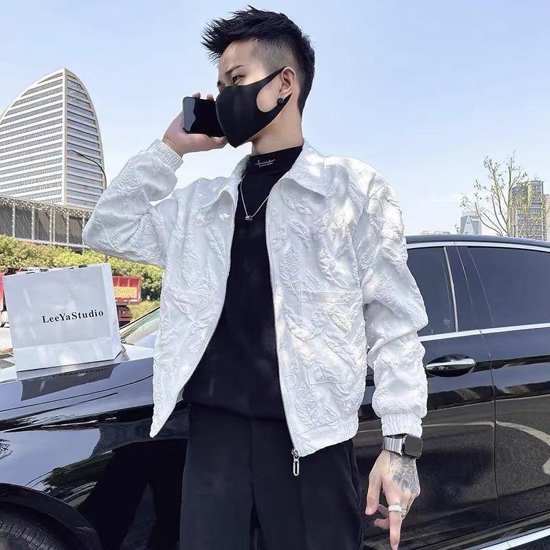 Áo Khoác Jacquard, Thương Hiệu Thời Trang Hợp Xu hướng Dành Nam, Thời Trang Mới 2023, Đẹp Trai Và Thường Ngày, Áo Dễ Phối Đồ Thích Hợp MùXuân Và MùThu, Dáng Ôm, Thương Hiệu Thời Trang Menswear Jacket Có Cổ Có Túi 5