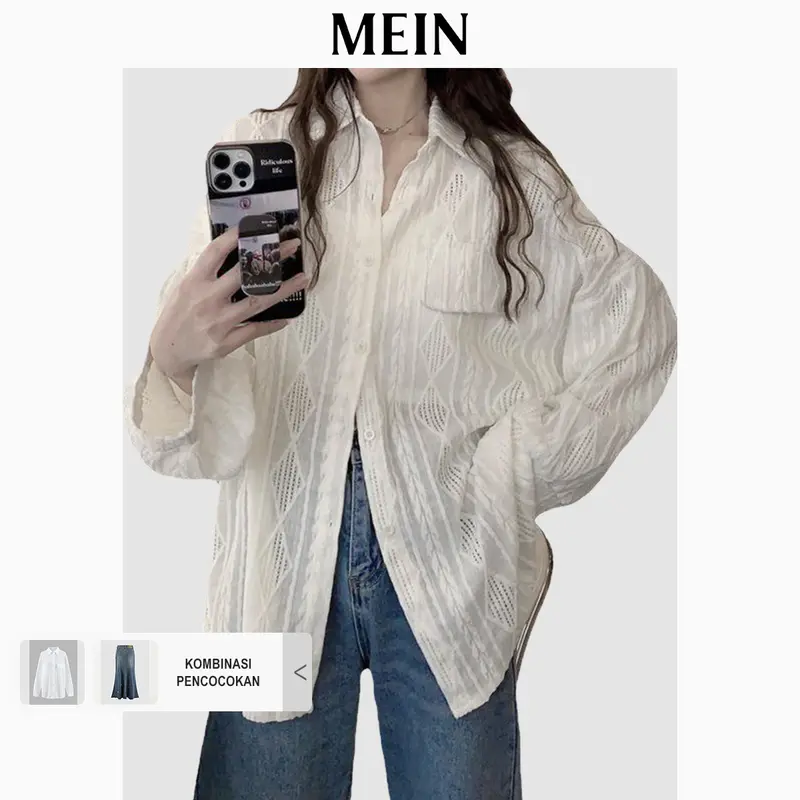 [MEIN] URBAN Kemeja Casual lengan Panjang Longgar dengan Tampilan Transparan untuk Wanita 86544 1