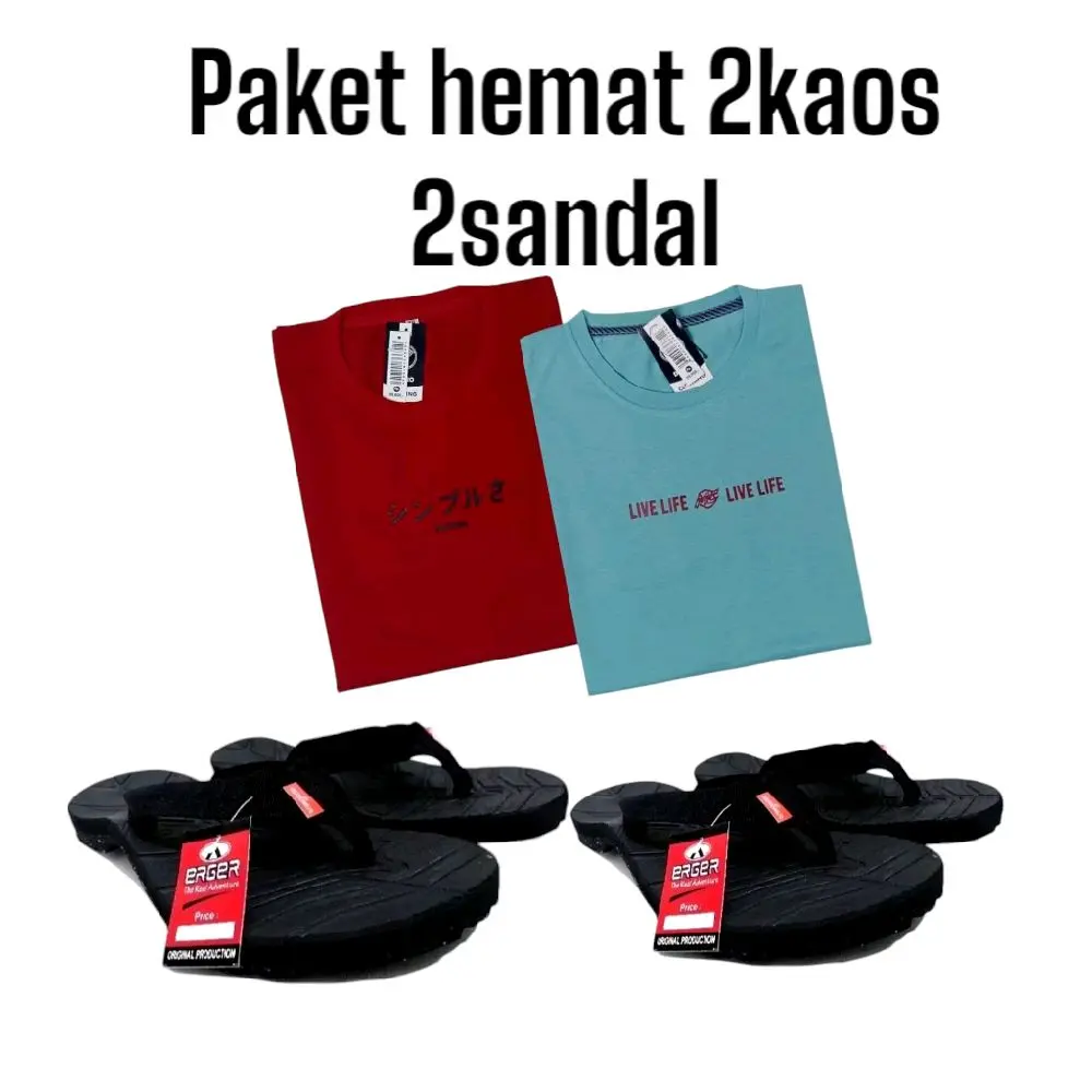 PAKET HEMAT 2 KAOS DAN 2SENDAL KEREN TERMURAH