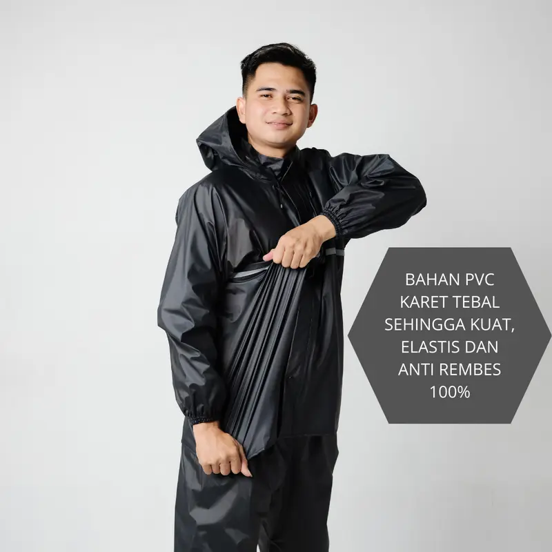 AILOOK Jas Hujan Raincoat Full Seal Press Anti Rembes Setelan Pria Wanita Bahan PVC Karet Tebal Kuat Elastis Biru Cream Hijau Merah 2