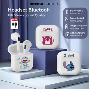 MIPOW Headset Bluetooth Gaming TWS Earphone Wireless Headphone Nirkabel Earbud Touch Control Bass HiFi Stereo For iPhone Android Ponsel