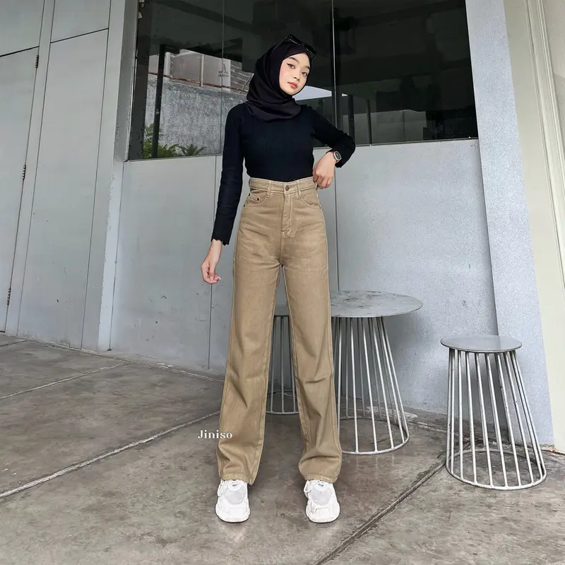JINISO HANGOVER - 814 Loose Highwaist Celana Jeans Wanita Warna Olive 6