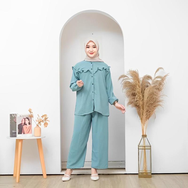 Product Introduction of setelan wanita one set outfit remaja terbaru oversize Sena baju wanita jumbo xl xxl one set kekinian simple  Crinkle Muslim Airflow Celana Panjang Kulot Remaja setelan wanita jumbo Atasan Casual Dewasa Tunik Katun Bawahan Nyaman Santai Harian 6