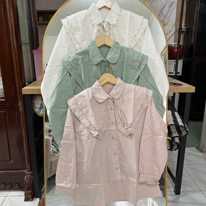 Kemeja katun poplin payet import premium quality 0