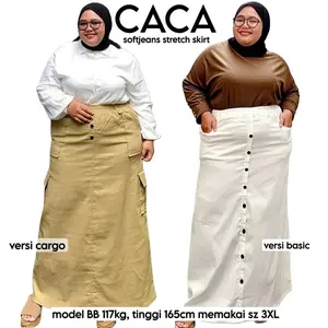Rok Jumbo Caca  3XL / 4 XL  maks LP 170 cm Rok Kargo Bahan Soft Jeans Stretch Prem Tebal Melar Adem Muat BB 70 - 150 kg