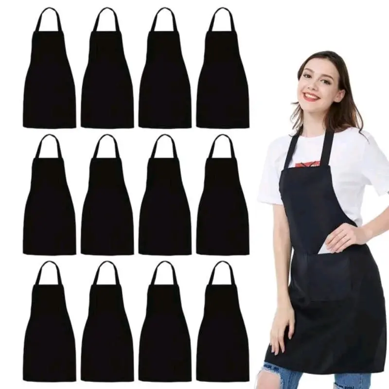 Celemek style polos hitam Unisex Apron masak dapur cocok untuk With Pocket Black 0