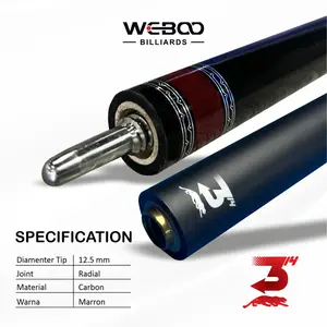 WEBOO Billiards Indonesia Stick Billiard Full Carbon 19,5 Oz Jaguar 314 Extencion Diameter Tip 12.5mm Joint Uniloq Presisi Kuat Mudah Dipasang Bonus Free Extention