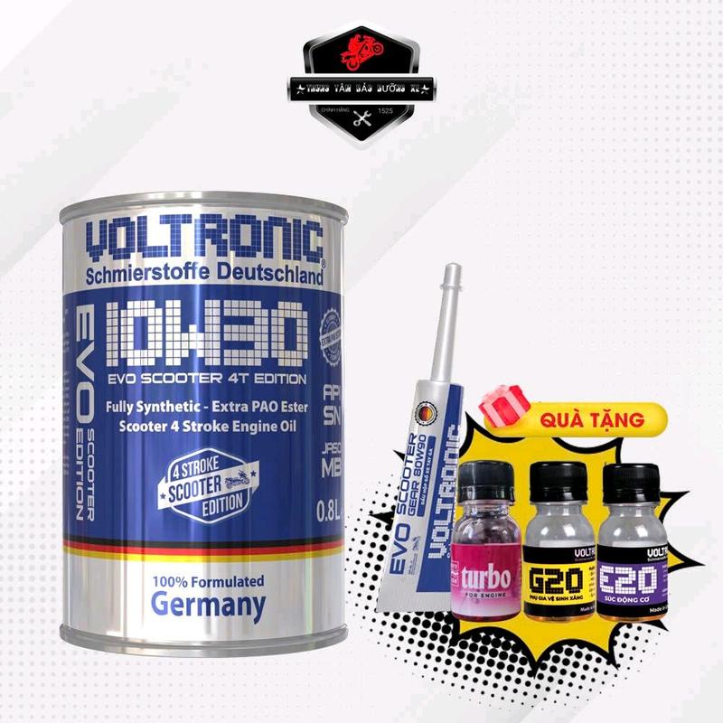 Voltronic Nhớt EVO Scooter 10W30 800ml - Dầu nhớt tổng hợp cao cấp cho xe Tay Ga Honda - Công nghệ E.P.E chống mài mòn & tiết kiệm nhiên liệu - Quà tặng tự chọn