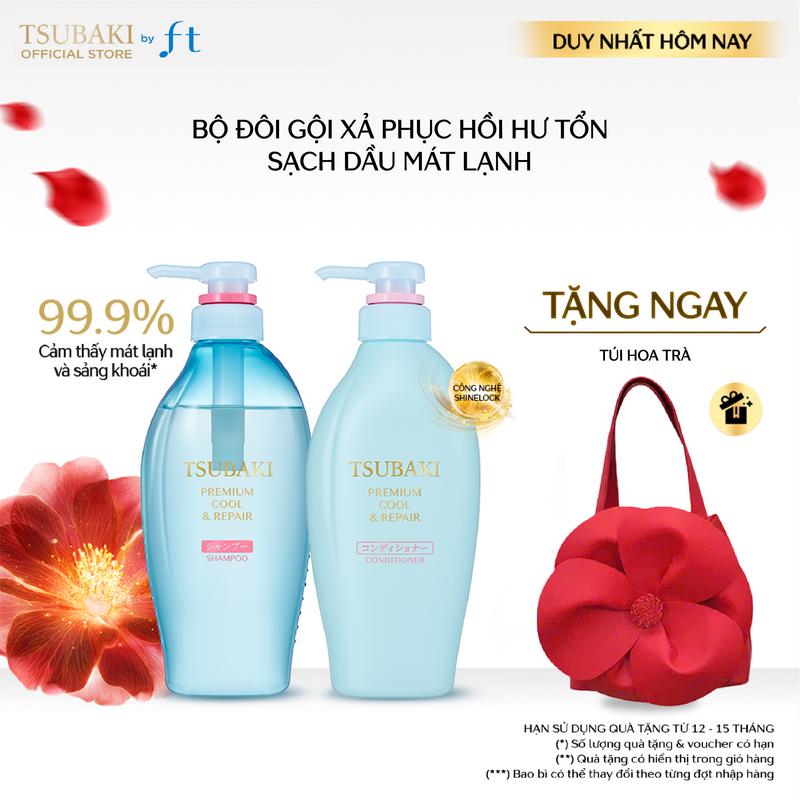Bộ đôi Gội xả phục hồi, sạch dầu & mát lạnh TSUBAKI PREMIUM COOL & REPAIR SHAMPOO & CONDITIONER 450MLX2