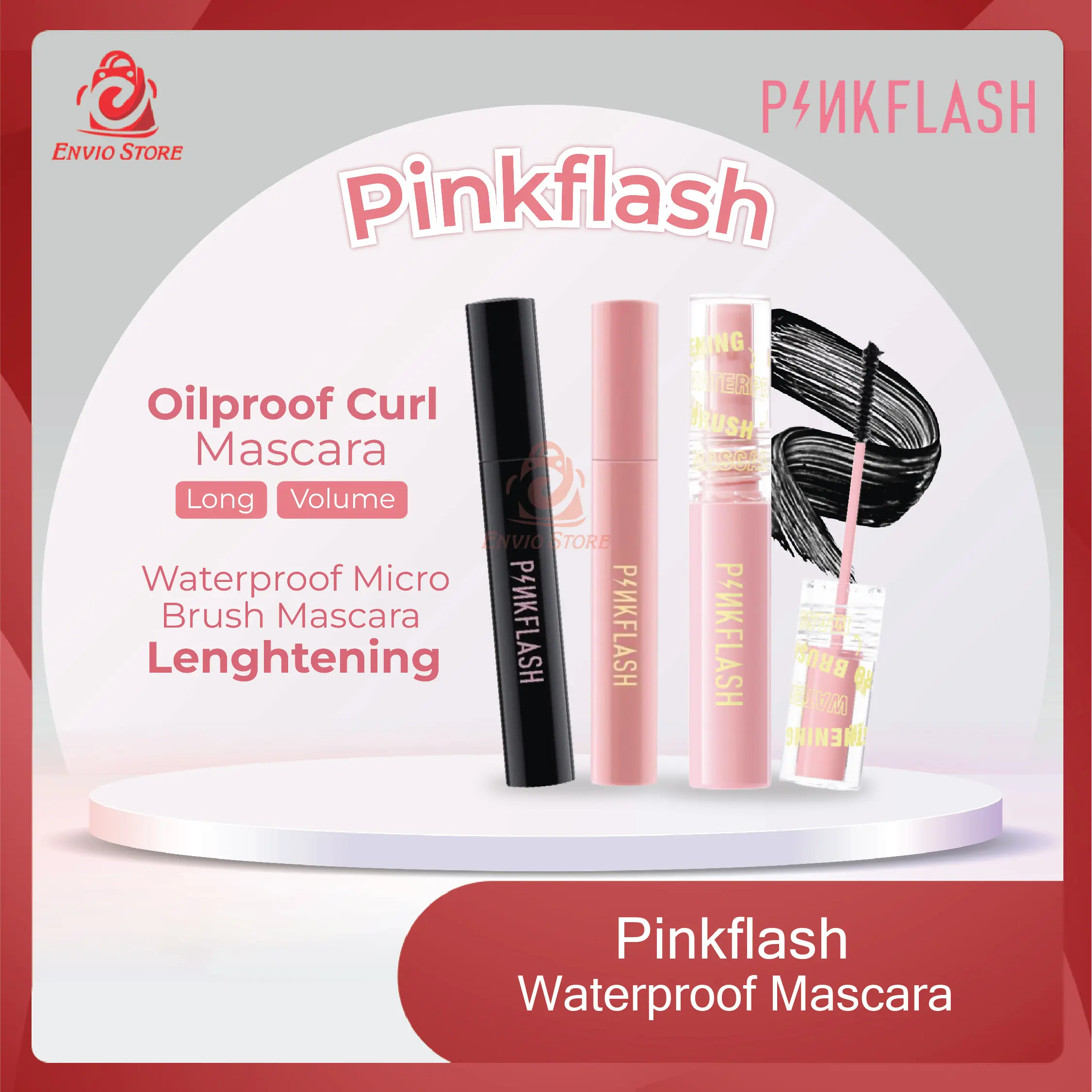 ENVIO - Pinkflash Oilproof Curl Mascara Long Volume / Lenghtening Waterproof Micro Brush Mascara
