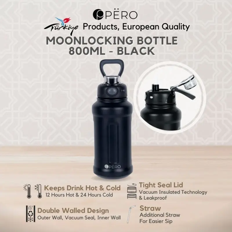 [Exclusive Willie Salim] Pero Permos Moon Locking Bottle 800ML Leakproof / Botol Minum Tumbler Vakum dengan Sedotan Tahan Panas dan Dingin Anti Tumpah 7
