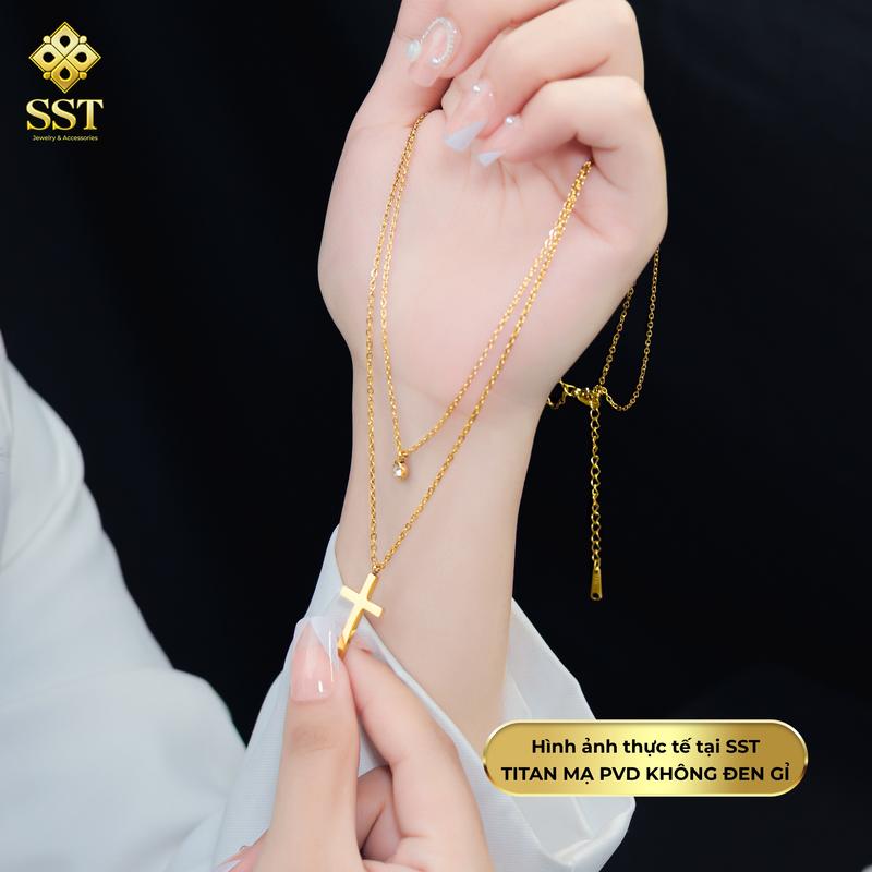 Dây chuyền 2 tầng mặt chữ T chất liệu titan không rỉ VC555