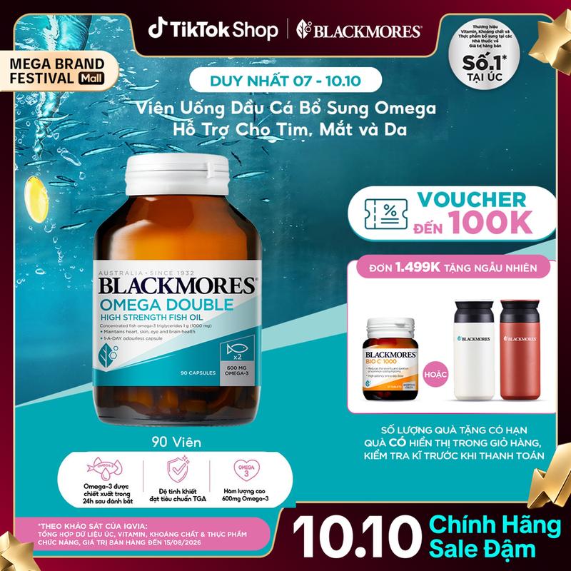 Viên Uống Dầu Cá Bổ Sung Omega Hỗ Trợ Cho Tim, Mắt và Da BLACKMORES DOUBLE Omega HIGH STRENGTH Lọ 90 Viên