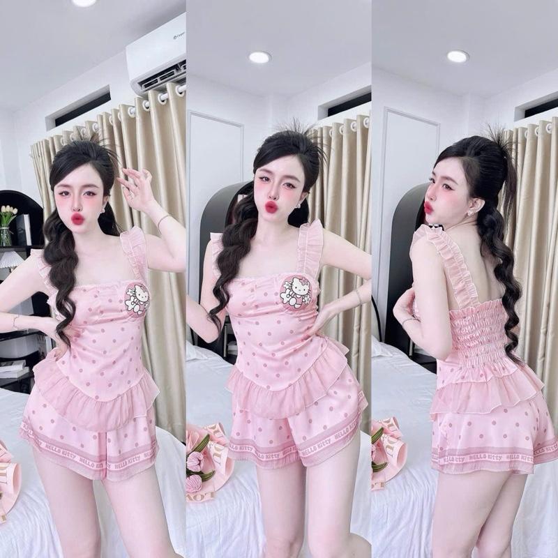 40_55 kg, [ CÓ MÚT ]Sét bộ áo cánh tiên quần đùi có túi, chất liệu latin Nữ