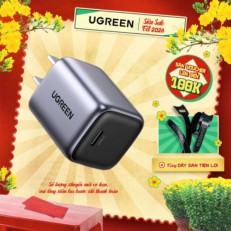  Củ sạc nhanh RoboGaN   Robot 30W UGREEN CD319 | Cổng sạc Type-C | Sạc nhanh PD 30W | Tương thích với iPhone từ 8-15 Pro Max | Công nghệ GaN | BH 18 tháng 1 đổi 1 |  KO KÈM CÁP SẠC  | Phụ Kiện 