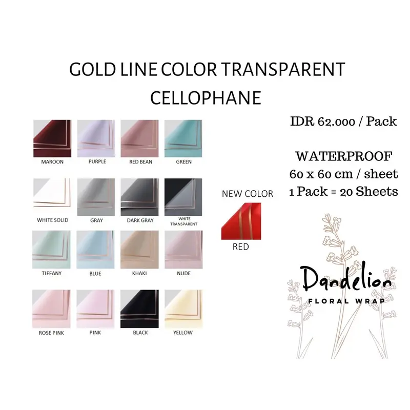 FLOWER WRAPPING GOLD LINE COLOR (ECER) TRANSPARENT CELLOPHANE KERTAS BUKET BUNGA HAND BOUQUET 1