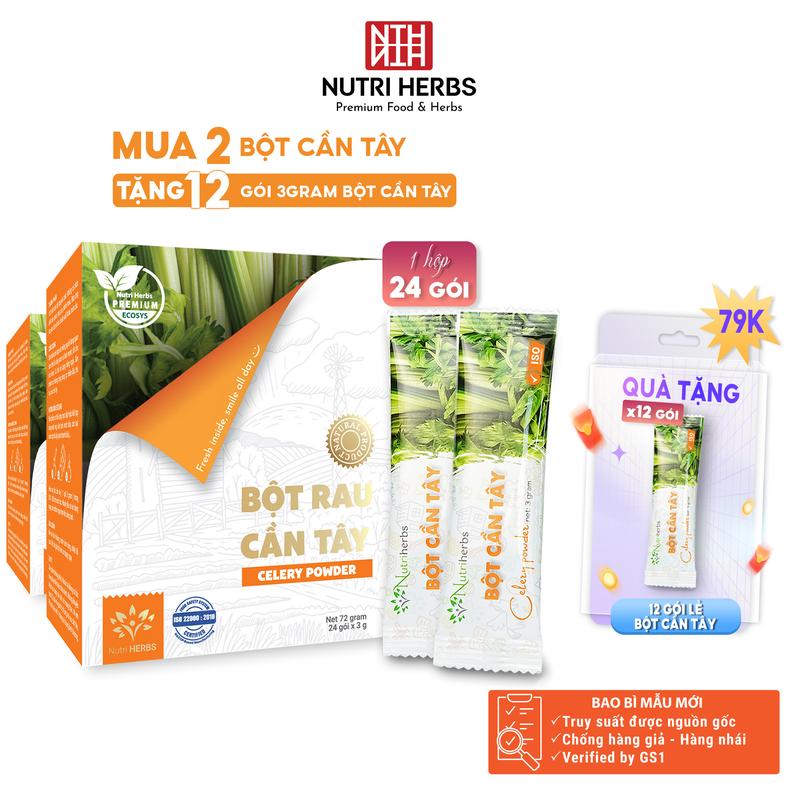 Chỉ Có Live Combo 2 Bột Rau Cần Tây Nutri HERBS Nguyên Chất Không Đường - Hộp 24 Gói x 3 Gram