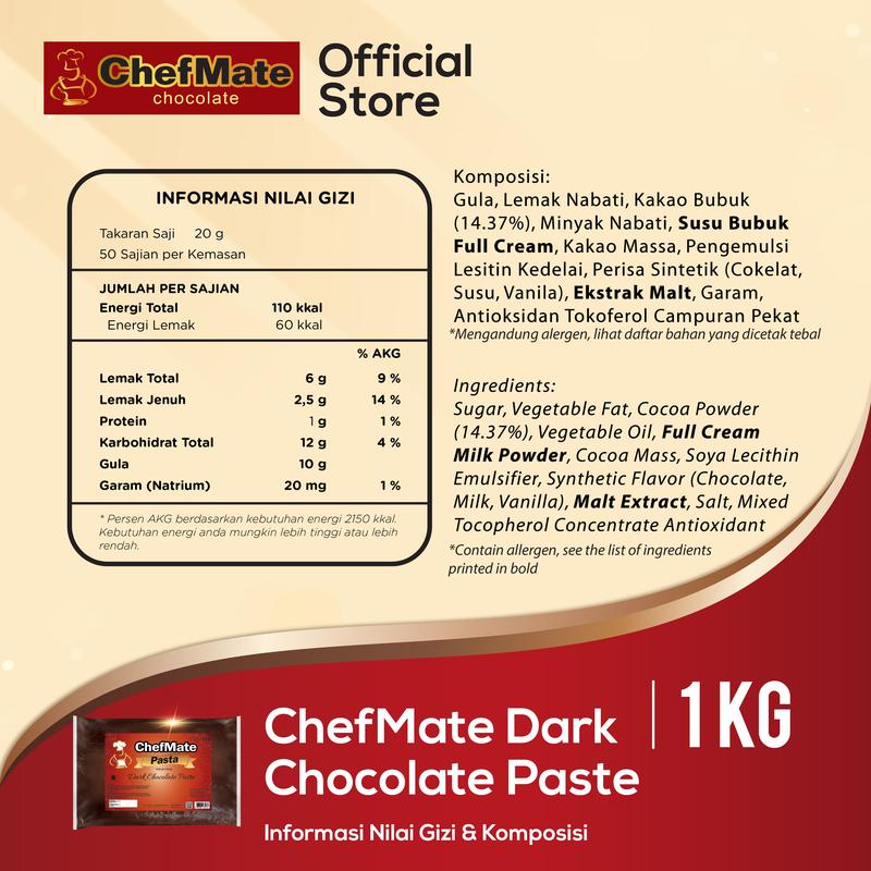 CHEFMATE PASTA CHOCOLATE COKLAT 1 KG READY STOCK 1