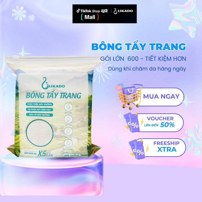 Bông tẩy trang Likado túi 600 miếng kích thước 6cm x5cm 1 túi