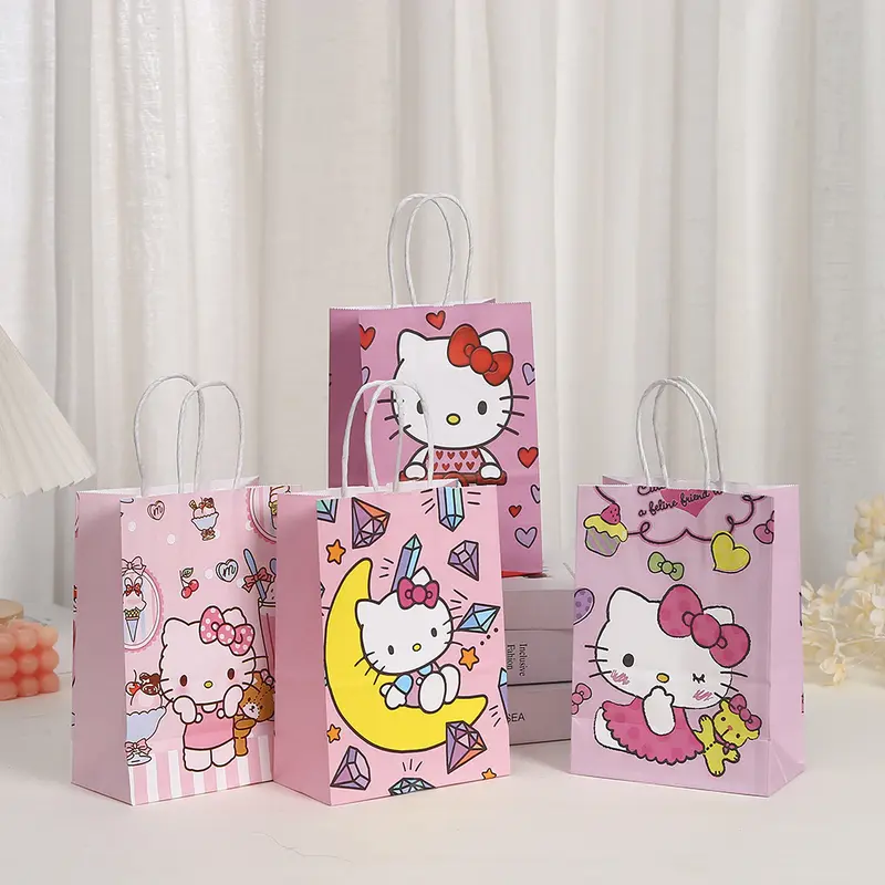 Túi tote giấy Kraft, Sanirio Thiết kế Hello Kitty, Túi quà tặng tiệc sinh nhật Sanirio hoạt hình, có tay cầm, Túi quà lễ hội, Thích hợp cho đồ chơi, [COD] coolpanda7 0