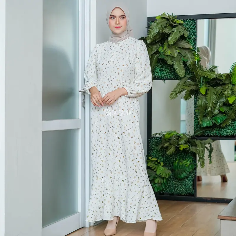 TAFANA - Jisso Dress Muslim Korea Bahan Crinkle gamis motif bunga floral vintage busui friendly Kancing Panjang Wudhu Butik Wudhu Panjang Nyaman Kancing Kain 5