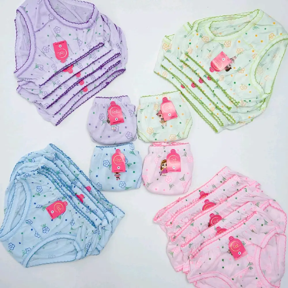 Isi 6Pcs Dan 12Pcs Celana Dalam Anaka Perempuan Umur 1-10 Tahun Warna Stabilo Cd Celana Dalam Anak Perempuan Bahan Katun Halus - Celana Dalam Cawet Anak Perempuan Model Mofltif Bunga Sablon Karakter Daleman Anak Fashioan Perempuan Kids