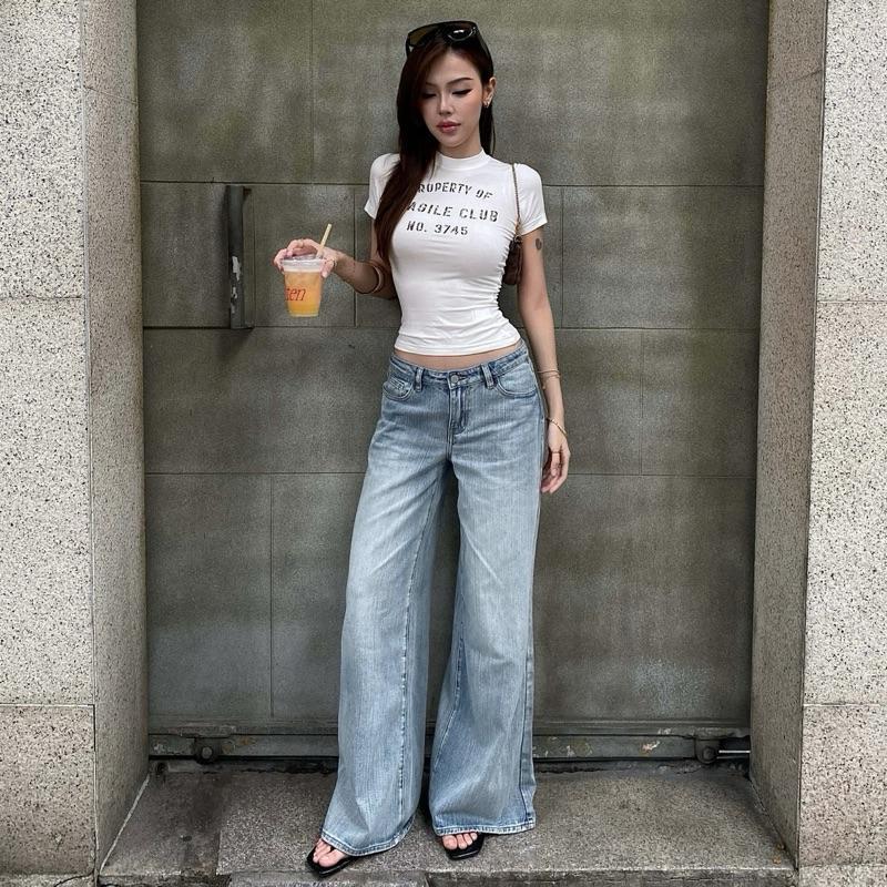  Quần jean suông loe vải nhập hàn quốc basic 