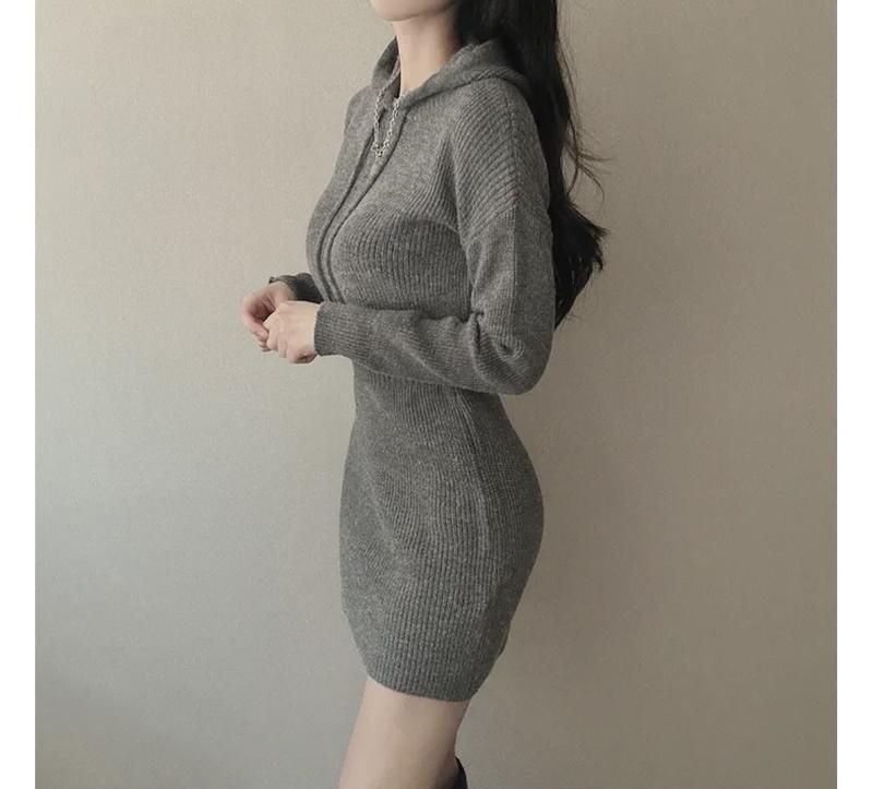 Váy Dệt Kim Có Mũ Màu Trắng Cho Nữ, Mùa Thu Và Mùa Đông, Eo Bó Sát Mới, Có Thể Mặc Bên Trong, Váy Len, Đế Hẹp, Váy Ngắn đầmbody cổtàu 8