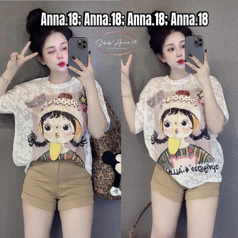 Áo Phông Ren Giấy Form vừa Cô Gái  (ÁO REN  _ CÔ GÁI  ĐỘI MŨ LÔNG  _B 6   ) FORM VỪA DƯỚI  56,57KG