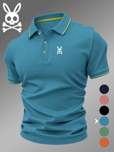 Camisa polo para hombre LB4370 con estampado de conejo calavera, elástica, casual, transpirable, cómoda y duradera para todas las estaciones, de alta gama