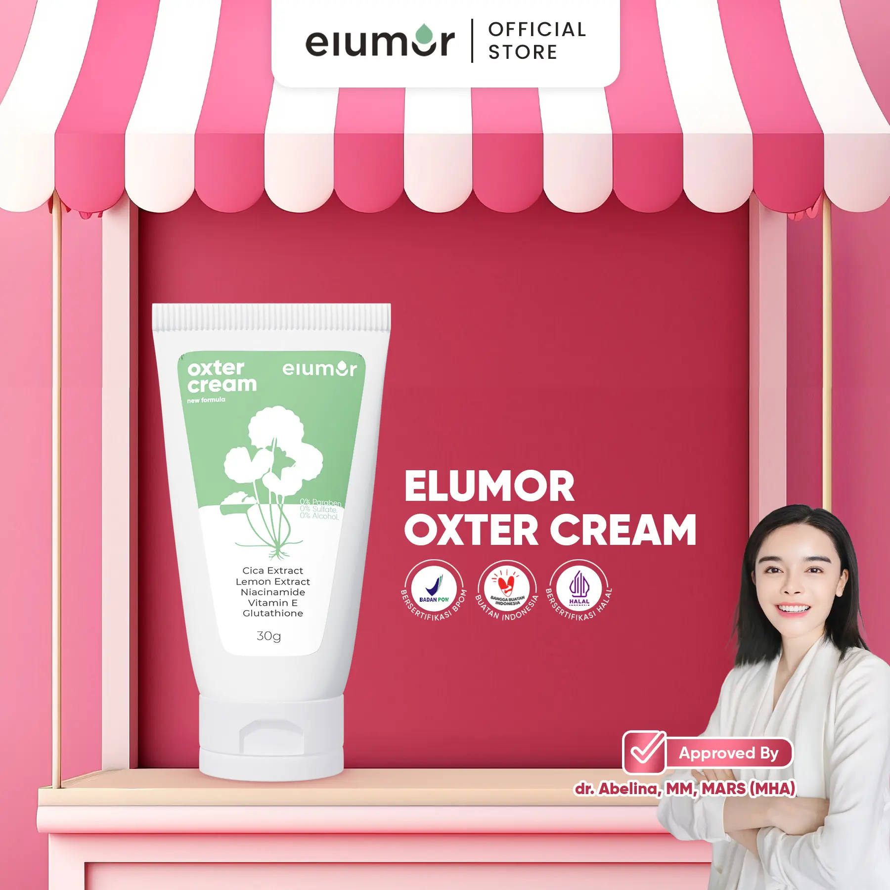 Best Deal Elumor Oxter Cream 30g - Krim Pencerah Ketiak, Mengandung Niacinamide, Glutathione & Lemon, Pencerah Leher Hitam, Vitamin Mencerahkan Memutihkan