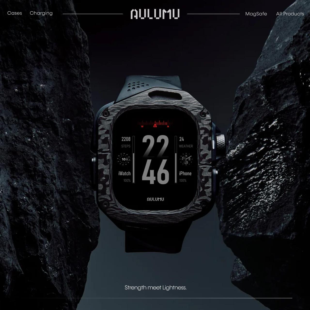 Aulumu Apple Watch Ultra 49mm (Series 3 / 2 / 1) Case Strap A01 Carbon Fiber | FKM Band - Orange A01-CF-OG