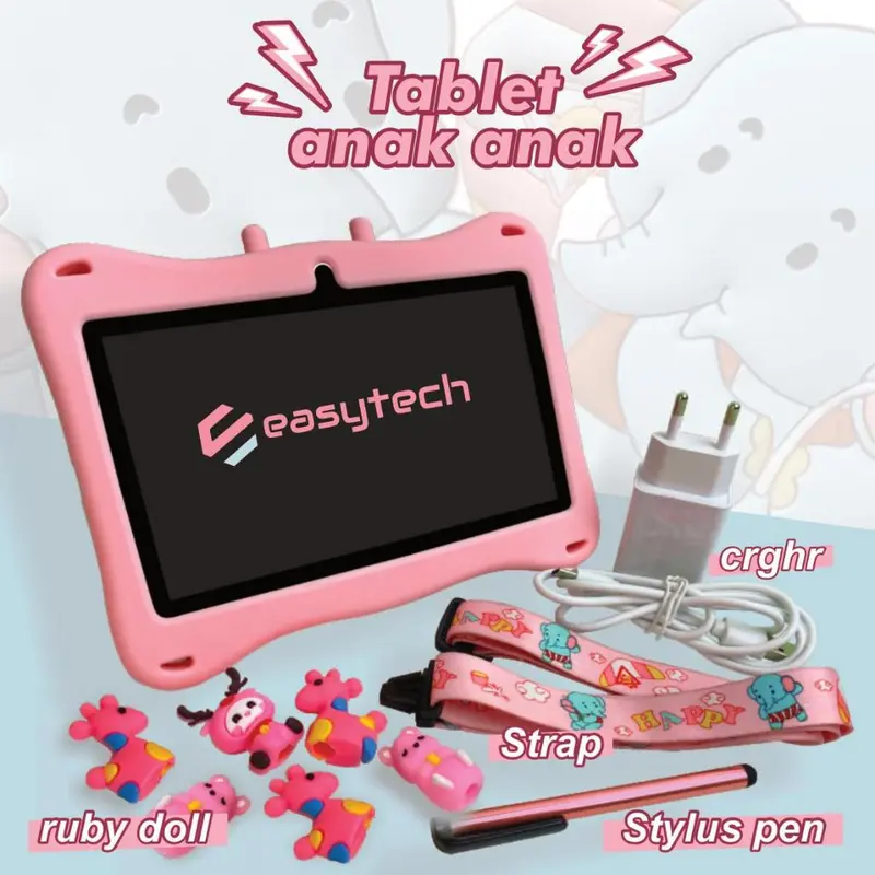 Tablet Android Anak Easytech E13 / Tablet Android Belajar Edukasi Anak Layar Sentuh Edukasi IPS Screen 7 inch WIFI Hotspot Kids Pen Toy paket  tablet 5