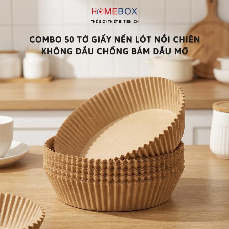 COMBO 50 Miếng Giấy Lót Nồi Chiên Hình Khuôn Bánh Tiện Lợi Homebox Giấy Nến Vàng Lót Nồi Chiên Không Dầu Chống Bám Dầu Mỡ