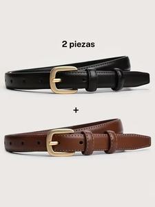 Pack de 2 cinturones casuales con un estilo simple y de alta gama, doble hebilla tipo aguja con bucle doble, adecuados para uso diario