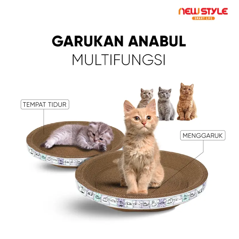Papan Garuk Kucing Anjing Anabul Multifungsi M11 dengan Desain Bulat Cekung dan Tempat Istirahat/Tidur Kucing 1