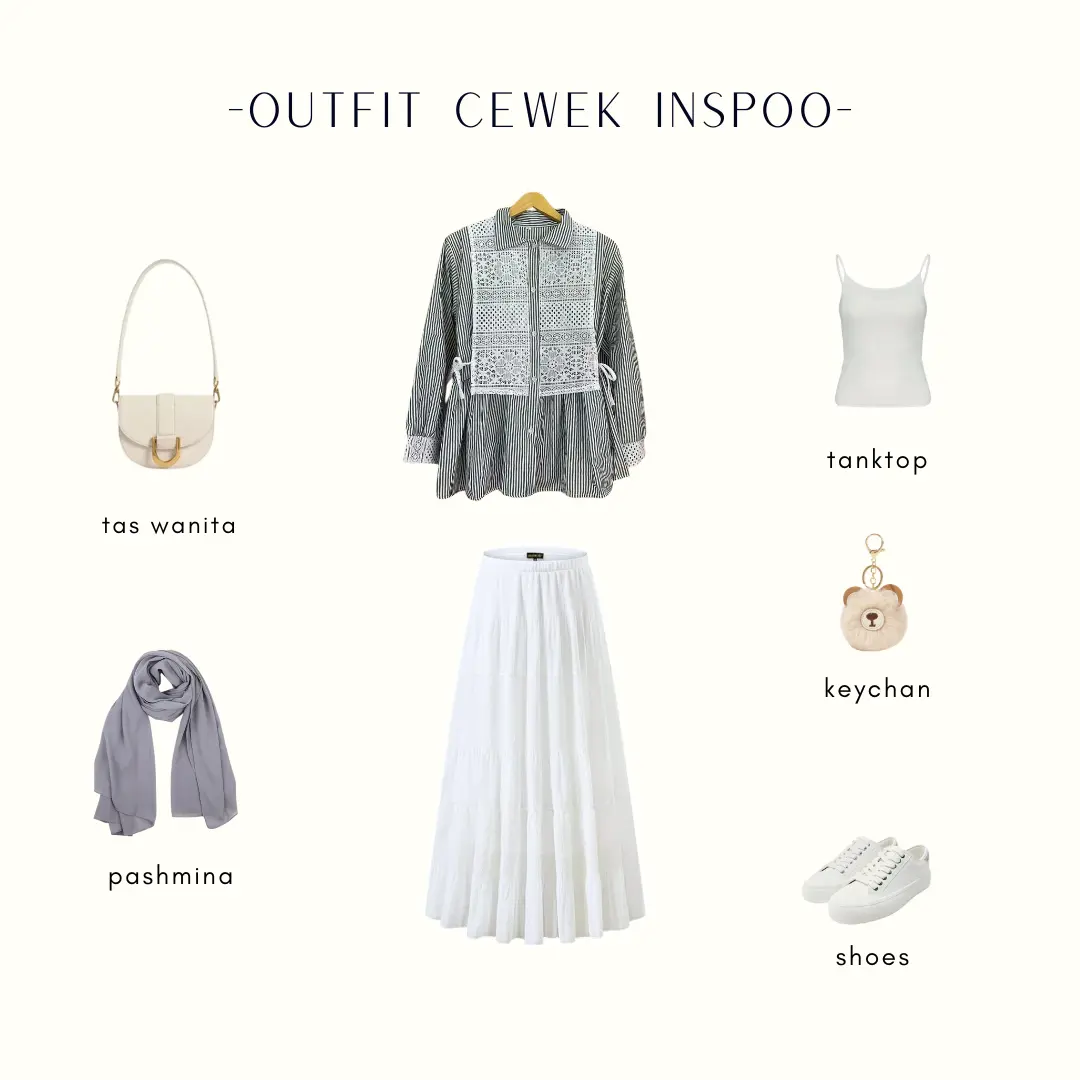 One Set Wanita Korean Style  (Hijab + Iner + Blouse + Rok ) 4 IN 1 OOTD Hijab - CL31 Setelan Dewasa Casual Panjang Baju Ceruty Fit Karet Katun Muslim Nyaman Salur Lembut Ruffle Simple Atasan Celana Rib Gamis Dress