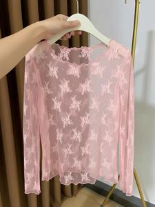 Top de mujer ligero con encaje y mangas largas, ajuste entallado para primavera y otoño, diseño liso, estilo sexy sin botones ni cremallera, uso en todas las estaciones