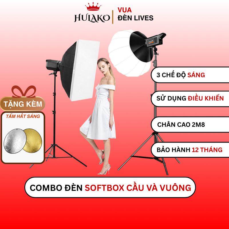 Bộ Livestream Chuyên Nghiệp - Combo Đèn Softbox Vuông 60x90 Chân Cao Cấp & Đèn softbox Cầu Bediro Chân Cao Cấp- Phụ Kiện, Selfie HULAKO