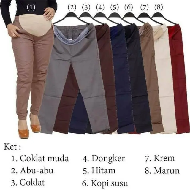 Celana kerja  panjang wanita hamil/model pensil katun stretch Hamil Abu Hitam 0