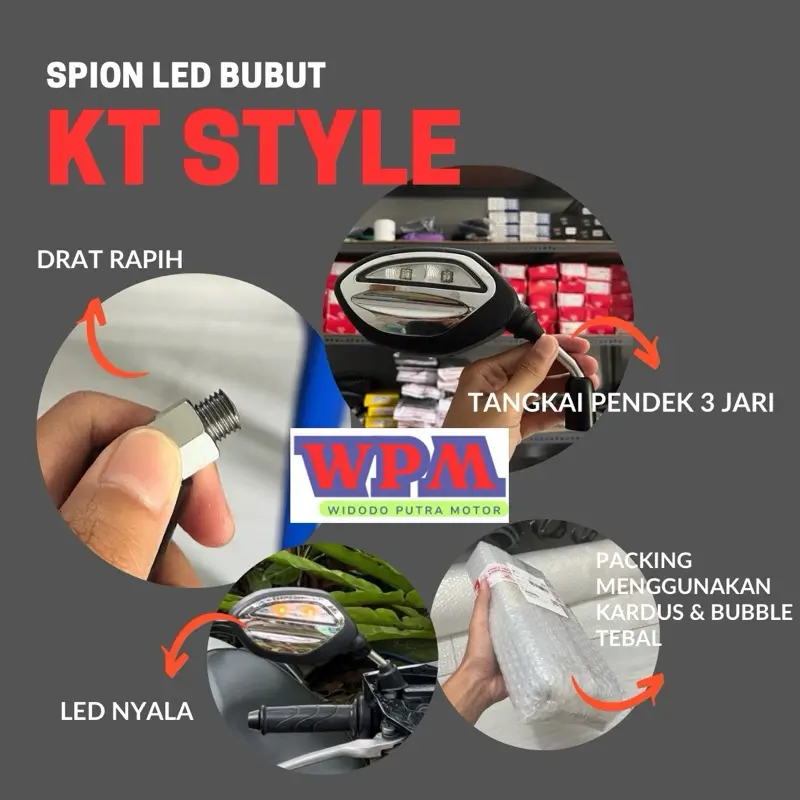 Spion LED KT Style Bubut 3 Jari Plus Sein Nyala PNP VARIO BEAT SCOOPY UNIVERSAL HONDA Accessories Lampu Motor Motorcycle Stang